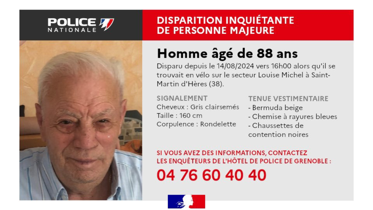 Disparition d'un octogénaire près de Grenoble : un appel à témoins pour le retrouver